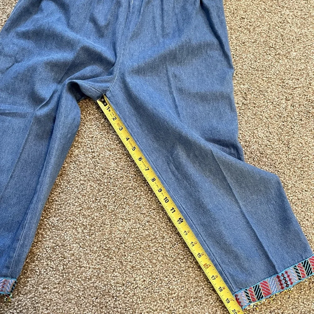 Vtg Women's‎ Beaded Denim Top Cropped Pants Set XL Grandmacore Tribal